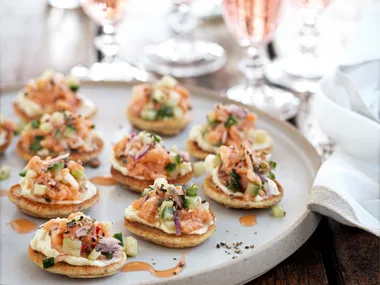 Wholemeal blini and salmon salsa