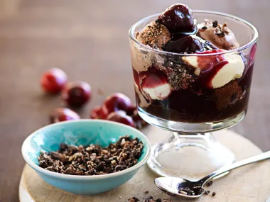 Saucy chocolate and raspberry pudding
