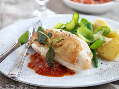 Feta and sage stuffed chicken breast with tomato chilli jam