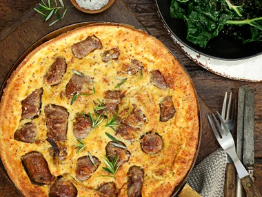Cheesy sausage and batter bake