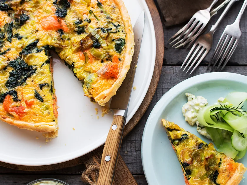 Salmon tart with caper wasabi creme fraiche