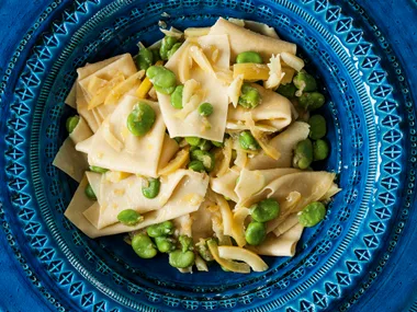 Fresh pasta with broad beans and preserved lemon