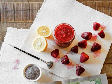 Paleo strawberry and honey chia seed jelly pots