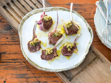 Lamb cutlets with galliano and fennel jam