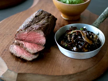 Prime-cut beef roast, creamed watercress and wild mushrooms