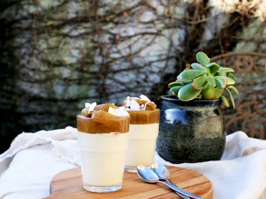 Cashew and honey ‘panna cotta’ with poached pears