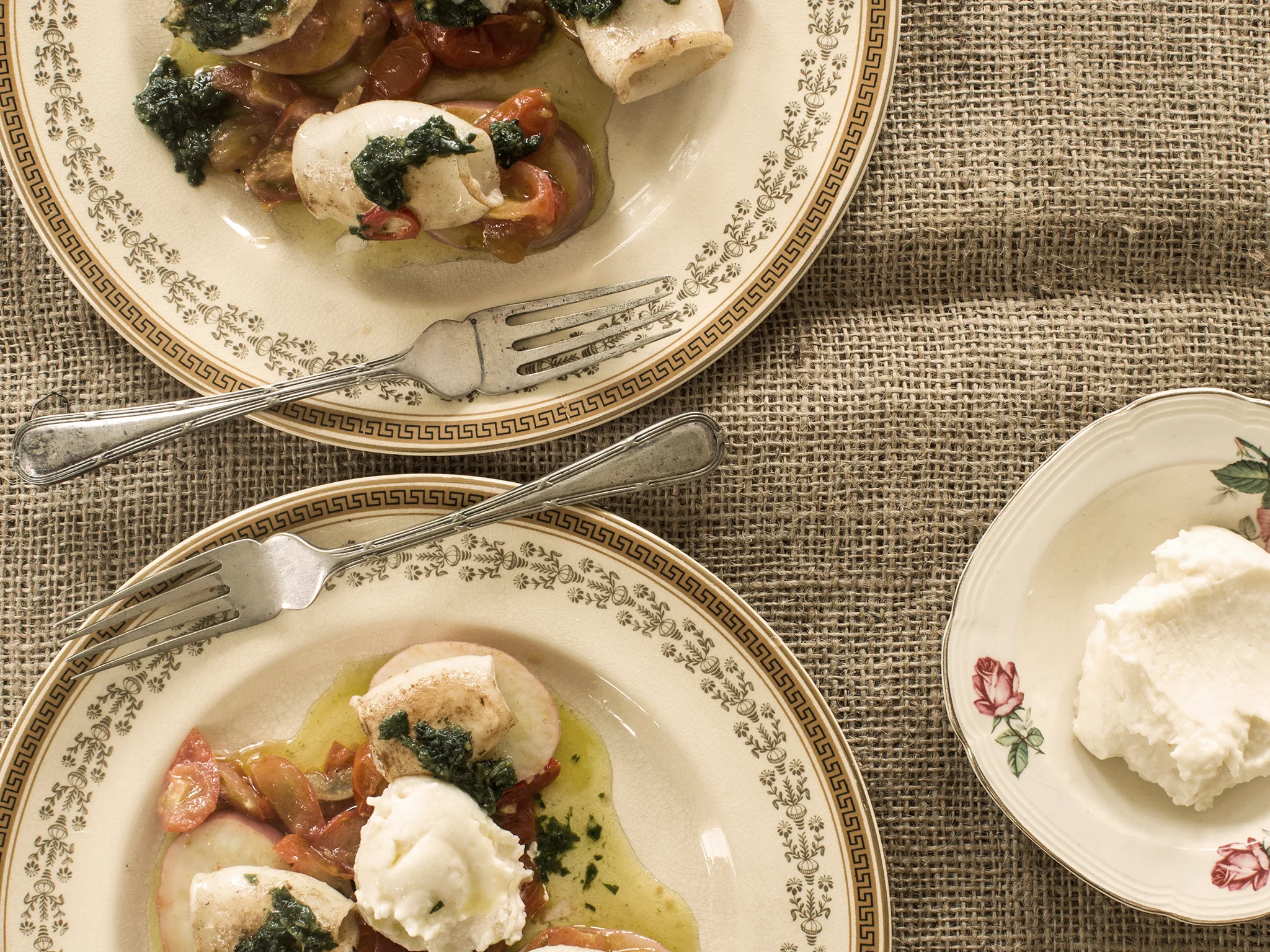 Sautéd baby squid with baby potatoes and parsley dressing