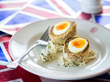 Baked scotch eggs with creamed celeriac