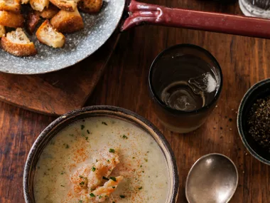 Leek and potato soup with smoked fish