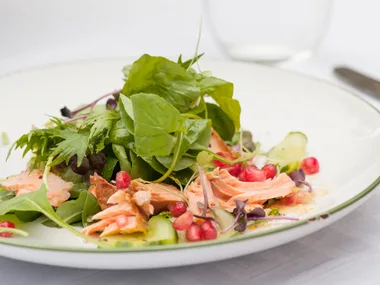 Smoked salmon salad with ginger lime dressing
