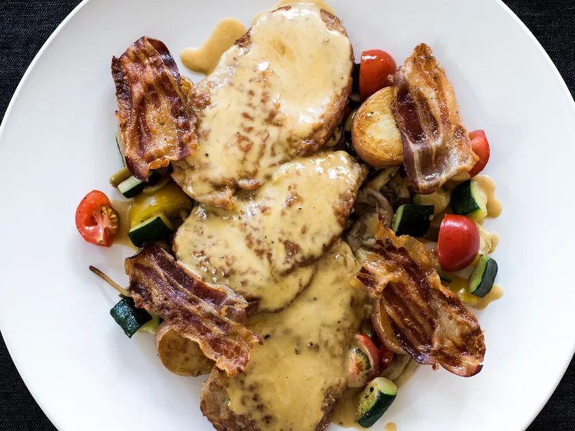 Veal scaloppine with marsala sauce and crispy pancetta recipe