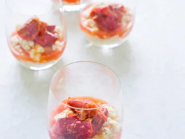 Rice pudding with poached rhubarb