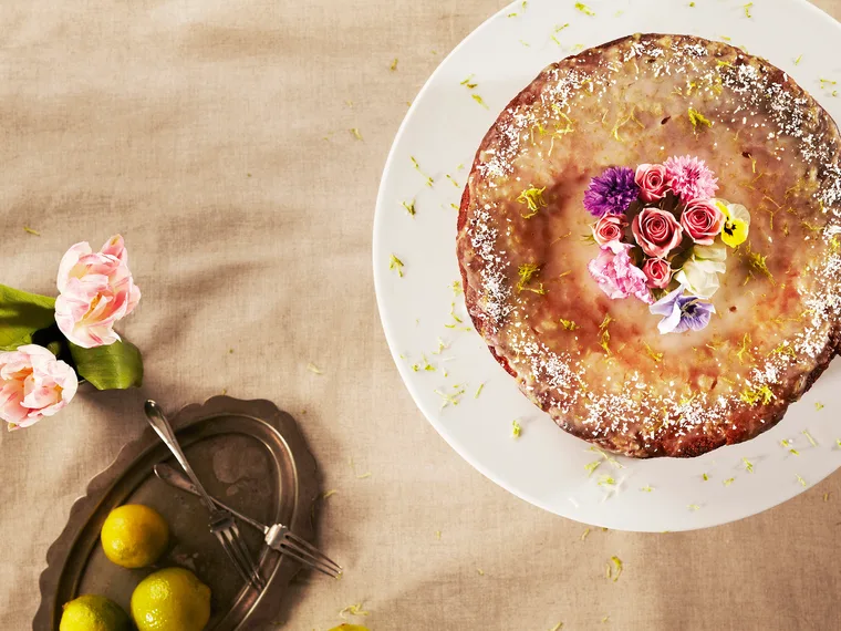 Lime and almond cake with orange blossom syrup