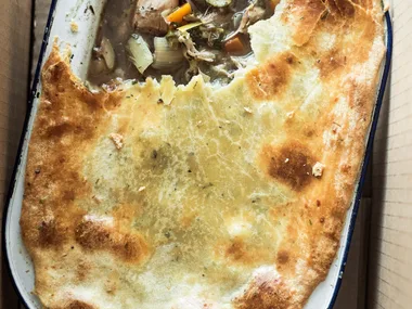 Rabbit, rosemary and green olive pie