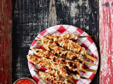 Barbecued chicken strips with nuoc cham