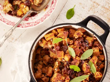 Caramelised shallot stuffing with hazelnuts, parmesan and sage