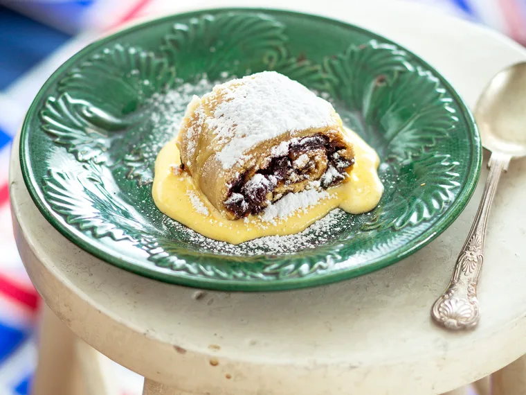 Spotted dick with vanilla custard