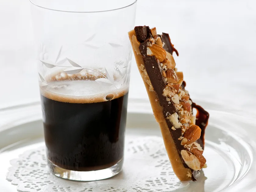 Salted almond toffee slice