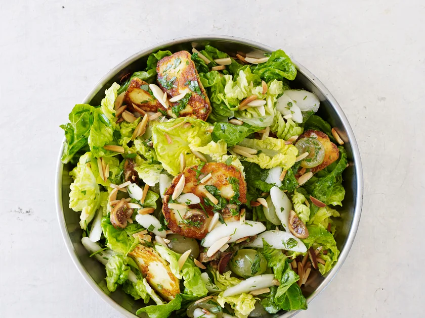 Sizzled haloumi, green grape and nashi salad