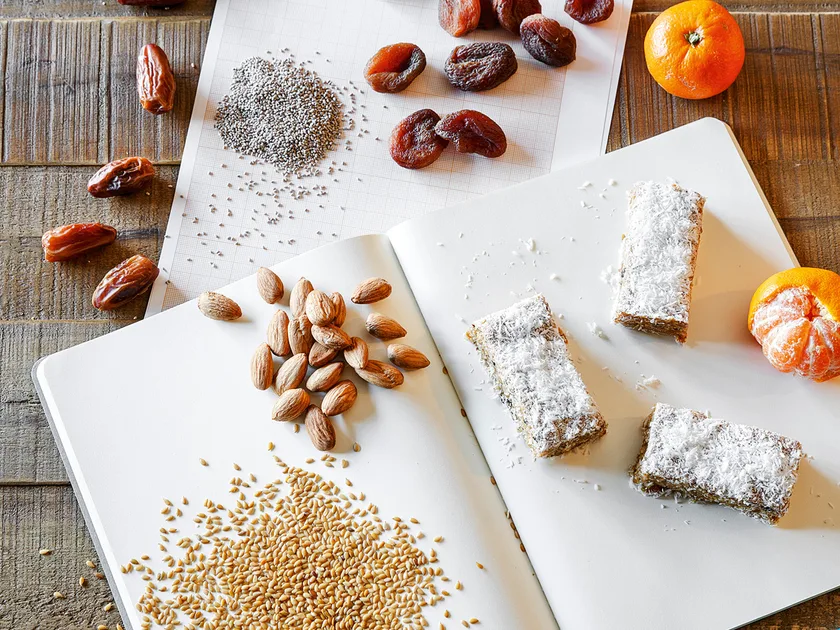 Chia, coconut and apricot snow bars