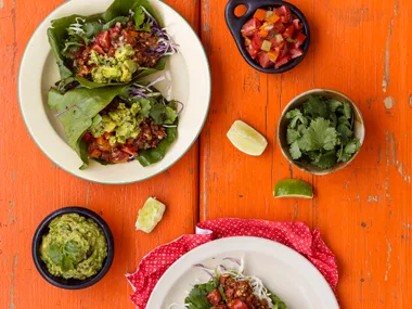 Mexican tacos with collard wraps