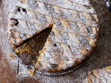 Chocolate, almond and raspberry tart