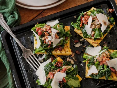 Grilled polenta with cavolo nero and spinach