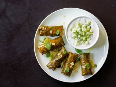 Mediterranean dolmades with cashew tzatziki