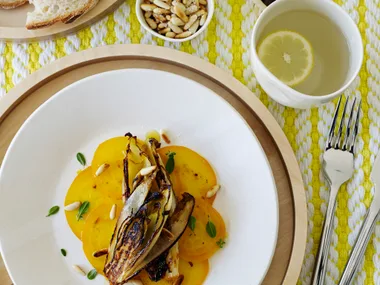 Warm golden beetroot and witloof salad