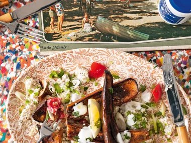 Spiced eggplant with burghul salad