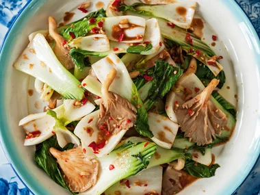 Bok choy with oyster mushrooms and black bean sauce