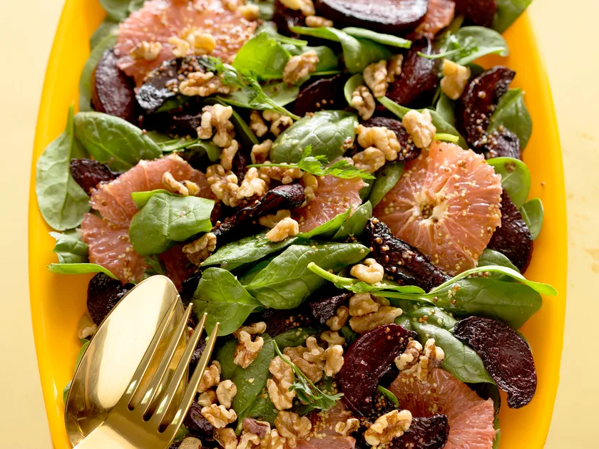 Roasted beetroot, ruby grapefruit and walnut salad