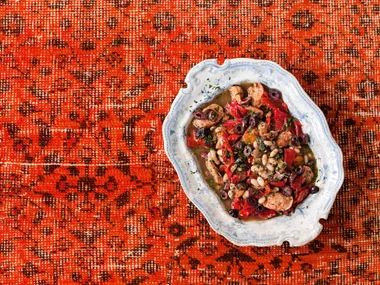 White bean and chorizo stew with orange and olives