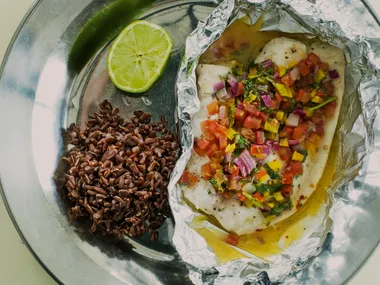 Steamed snapper parcels with chilli and lime butter