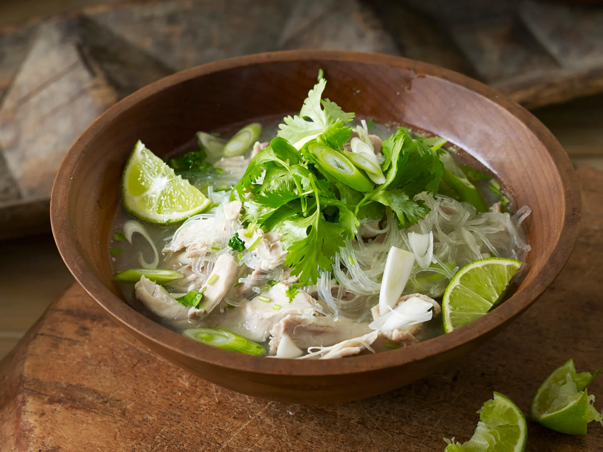Chicken noodle soup with coriander and lime