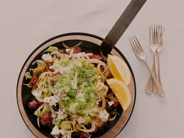Simple chorizo, fennel and feta one-pan supper