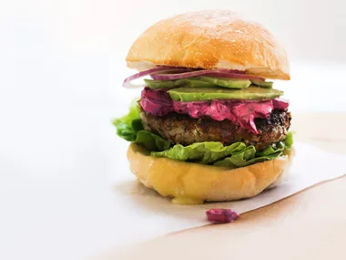 Kiwi lamb burgers with beetroot and mint relish