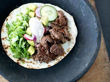 Spicy beef taco with horseradish sour cream
