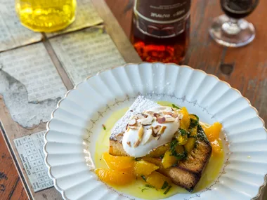 Toasted amaretto loaf with crema and galliano vanilla oranges