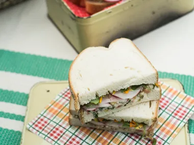 Zesty tartare, crab and mango spring salad sandwich