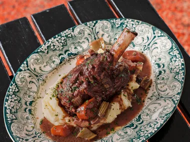 Lamb shanks cooked in malbec wine