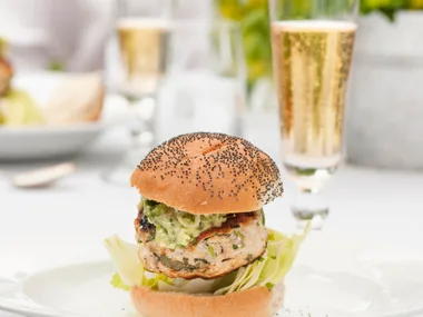 Turkey, guacamole and iceberg burgers with lime mayonnaise