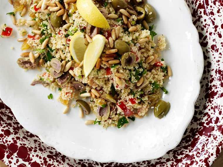 Couscous with green olives and pine nuts