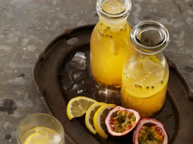 Iced camomile and honey tea with passionfruit