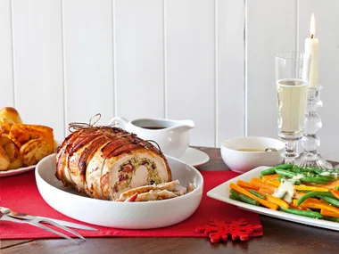 Turkey breast with cranberry stuffing and red wine gravy
