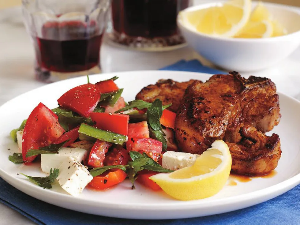 paprika lamb chops with greek salad