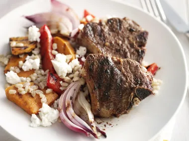 sumac lamb on pearl barley salad