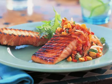 SALMON WITH GRILLED CORN SALSA