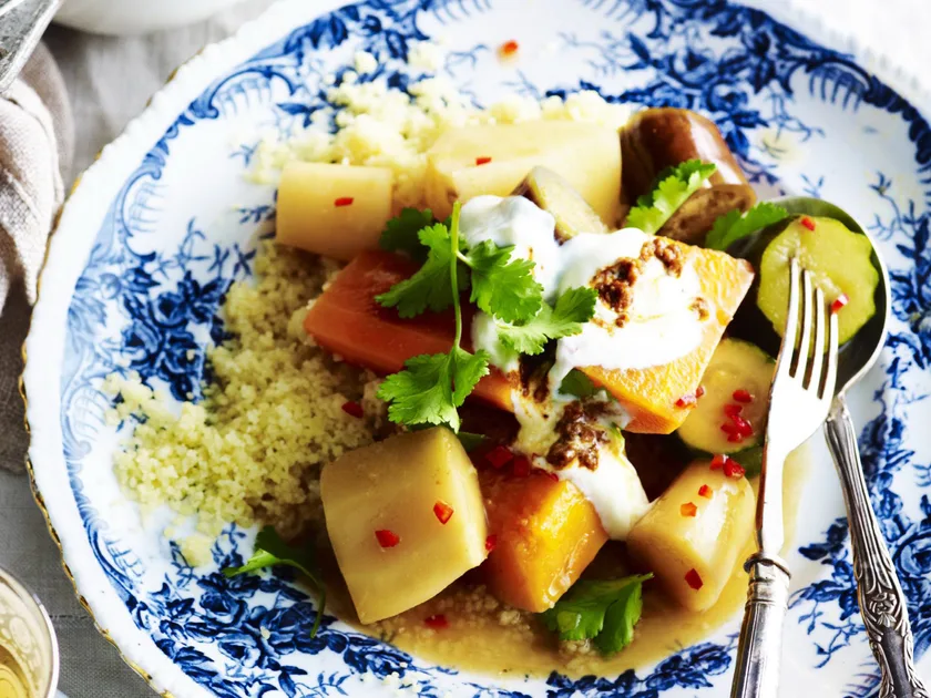 Moroccan-style vegetable stew with harissa