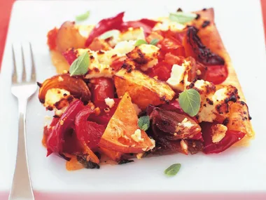 GOAT CHEESE AND roast vegIE tart